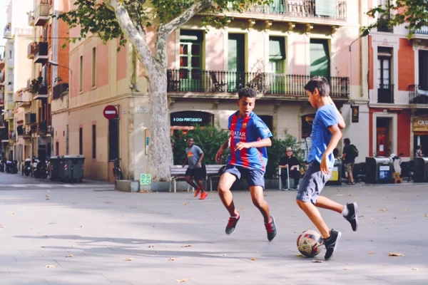 kids playing soccer.