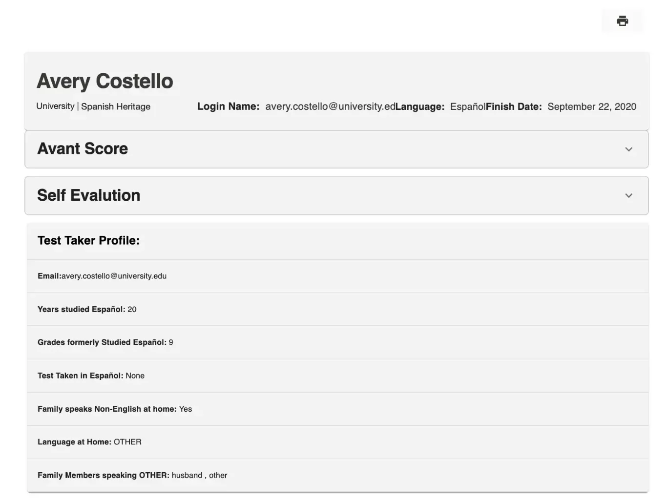 SHL Individual Report screen.