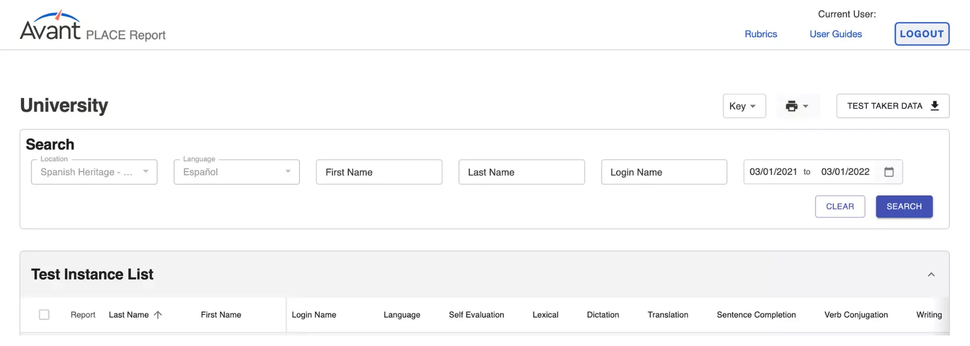 Reporting Search Feature screenshot.