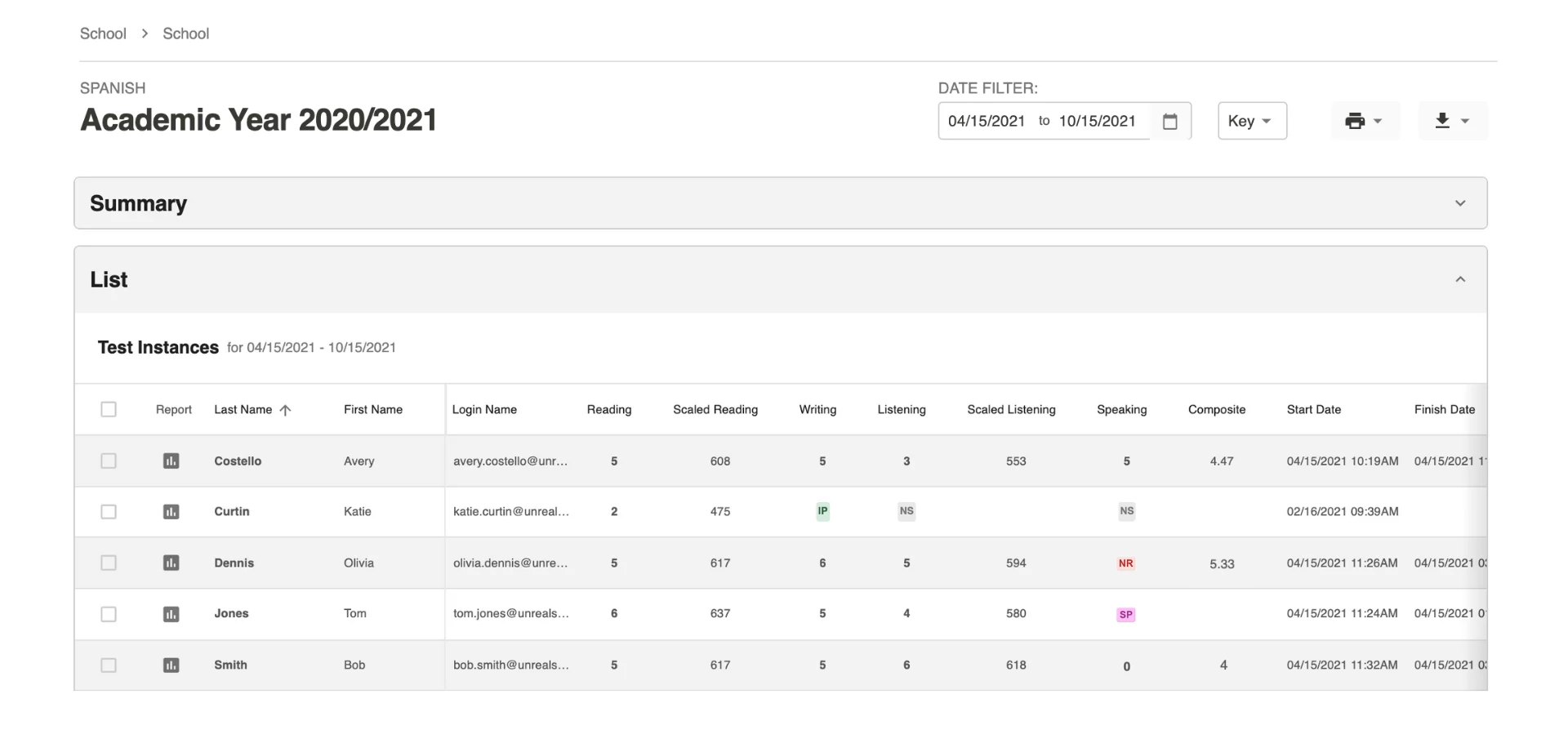 Reports screenshot.