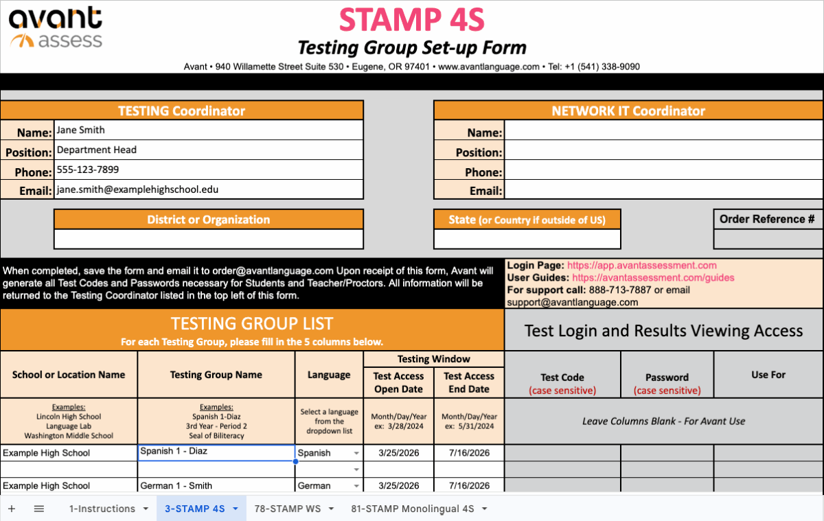 fill out Test Setup Form.
