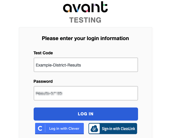 Avant login screen.